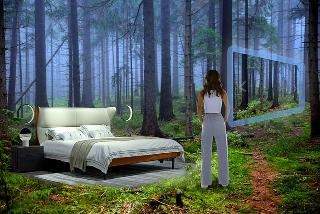 postel v lese